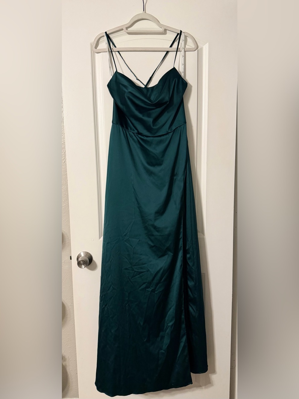 Emerald Green Satin Slip Dress with Cowl Neck